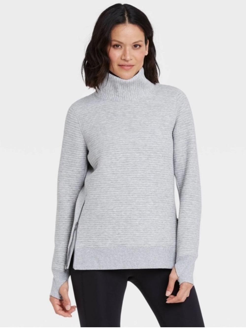 Gray Women's Athleisure Quilted Turtleneck Sweatshirt Pullover Size Large